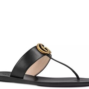Gucci Black and Gold Leather Sandals